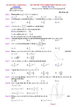 Đề thi thử TN THPT môn Toán 2022 Sở GD Lạng Sơn lần 1 (có đáp án)