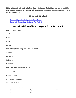 Phiếu bài tập cuối tuần lớp 2 môn Toán Chân trời sáng tạo - Tuần 4