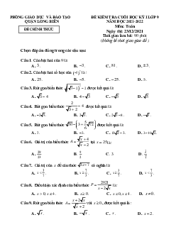 Đề kiểm tra cuối học kì 1 Toán 9 năm 2021 – 2022 phòng GD&ĐT Long Biên – Hà Nội