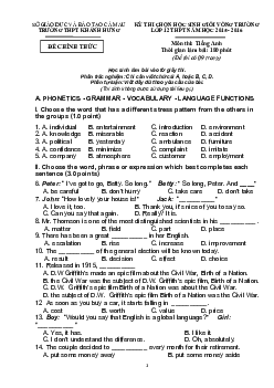 Kỳ thi chọn học sinhgiỏi vòng trường lớp 12 THPT môn Tiếng Anh năm học 2015- 2016 - trường THPT Khánh Hưng - Cà Mau