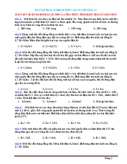 Bài tập trắc nghiệm môn vật lý 9 Bài 11 Bài tập vận dụng định luật ôm và công thức tính điện trở của dây dẫn (có đáp án)