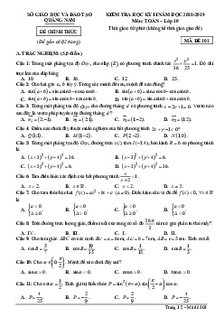 Đề thi HK2 Toán 10 năm học 2018 – 2019 sở GD và ĐT Quảng Nam