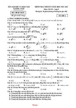 Đề kiểm tra cuối học kỳ I năm 2021-2022 môn toán 9 mã đề A Sở GD Quảng Nam (có đáp án và lời giải chi tiết)