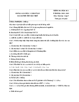 Đề thi học kì 1 lớp 9 môn Sinh học Phòng GD&ĐT TP Thủ Dầu Một năm học 2018 - 2019