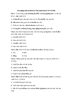 Trắc nghiệm Lịch sử 10 bài 22: Tình hình kinh tế XVI-XVIII