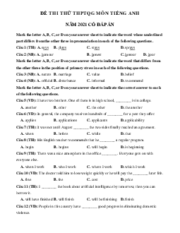 Đề thi thử THPT Quốc gia 2021 môn Tiếng Anh trường THPT Chuyên KHTN lần 1 (có đáp án)