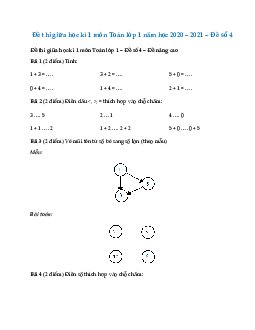 Đề thi giữa học kì 1 môn Toán lớp 1 năm học 2020 - 2021 - Đề số 4