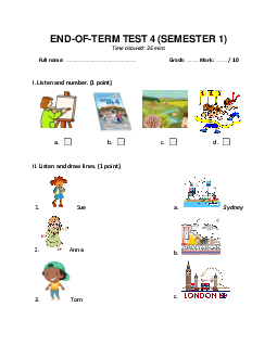 Đề thi học kì 1 môn Tiếng Anh 4 năm 2023 - 2024 sách Global Success | Test 3