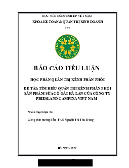 Tiểu luận môn Quản trị kênh phân phối về sản phẩm sữa Cô gái Hà Lan