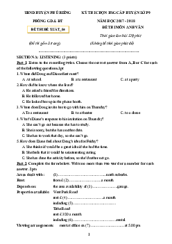 Đề Thi Chọn HSG Cấp Huyện, Huyện Phú Riềng Lớp 9 Năm Học 2017 - 2018 Đề Thi Môn Tiếng Anh (có đáp án)