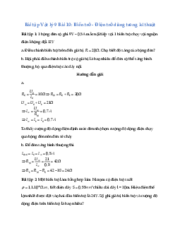 Bài tập Vật lý 9 Bài 10: Biến trở Điện trở dùng trong kĩ thuật