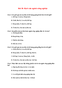 Trắc nghiệm Địa lí 10 Bài 30 Chương 10 | Chân trời sáng tạo