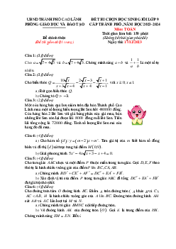Đề học sinh giỏi Toán 9 năm 2023 – 2024 phòng GD&ĐT TP Cao Lãnh – Đồng Tháp
