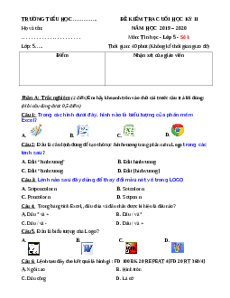 Bộ đề thi cuối học kì 2 lớp 5 môn Tin Học năm 2019-2020