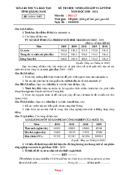 Đề thi học sinh giỏi cấp tỉnh môn Địa lí 9 năm 2020-2021 Sở GD Quảng Nam (có lời giải)