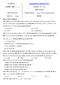 Đề thi giữa học kì 2 môn Toán 8 năm 2023 - 2024 sách Chân trời sáng tạo Đề 1-2-3