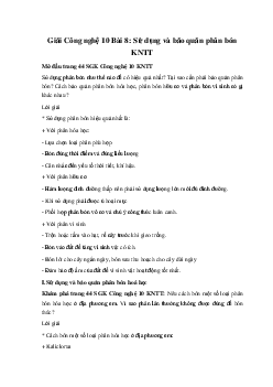 Giải Công nghệ 10 Bài 8: Sử dụng và bảo quản phân bón KNTT