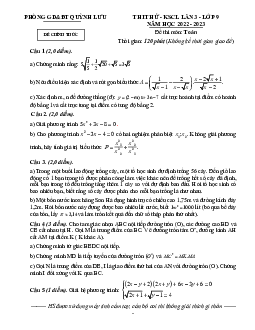 Đề KSCL lần 3 Toán 9 năm 2022 – 2023 phòng GD&ĐT Quỳnh Lưu – Nghệ An