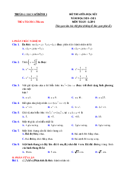 Đề thi giữa học kì 1 Toán 8 năm 2020 – 2021 trường THCS Mỹ Đình 1 – Hà Nội