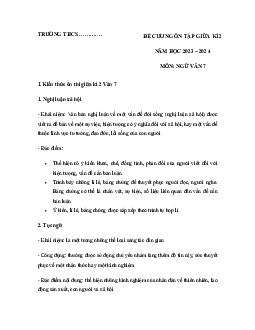 Đề cương ôn tập giữa học kì 2 môn Ngữ văn 7 sách Chân trời sáng tạo