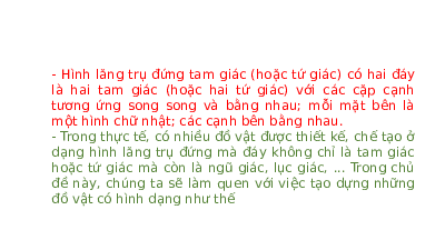 Giáo án điện tử Toán 7 Chủ đề 2 Cánh diều: Tạo đồ dùng dạng hình lăng trụ đứng