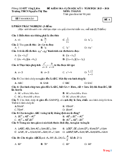 TOP 2 Đề thi HK1 Toán 8 (có đáp án)