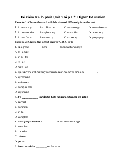 Đề kiểm tra 15 phút Unit 5 lớp 12: Higher Education
