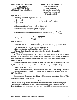 Đề tuyển sinh lớp 10 môn Toán năm 2019 – 2020 sở GD&ĐT Tiền Giang