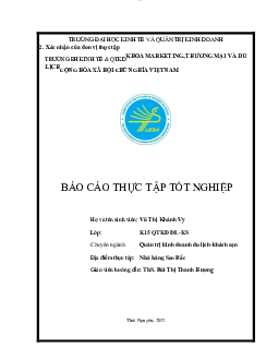 Báo cáo Thực tập tốt nghiệp chuyên ngành Quản trị kinh doanh du lịch - Khách sạn | Trường Đại học Kinh tế và Quản trị Kinh doanh, Đại học Thái Nguyên
