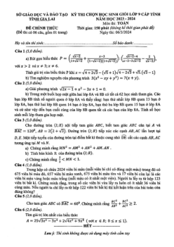Đề thi học sinh giỏi Toán 9 cấp tỉnh năm 2023 – 2024 sở GD&ĐT Gia Lai