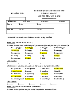 Đề thi chọn học sinh giỏi lớp 12 THPT cấp thành phố TP Hồ Chí Minh môn Tiếng Anh năm học 2016-2017
