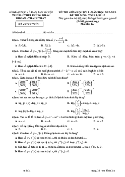 Đề giữa kỳ 1 Toán 12 năm 2022 – 2023 trường THPT Phùng Khắc Khoan – Hà Nội