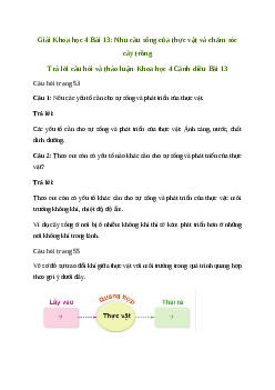 Giải Khoa học lớp 4 Bài 13: Nhu cầu sống của thực vật và chăm sóc cây trồng | Cánh diều