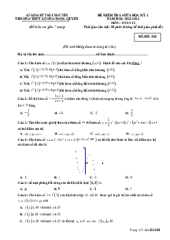 Đề giữa kì 1 Toán 12 năm 2021 – 2022 trường THPT Lương Ngọc Quyến – Thái Nguyên