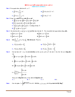 Đề kiểm tra giữa học kỳ 2 môn toán 12 năm 2020-2021 có đáp án (đề 1)