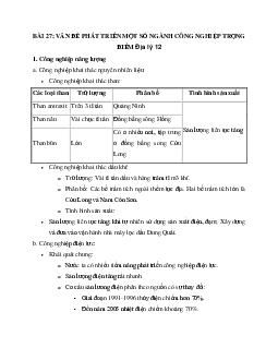 Địa Lý 12 bài 27: Vấn đề phát triển một số ngành công nghiệp trọng điểm