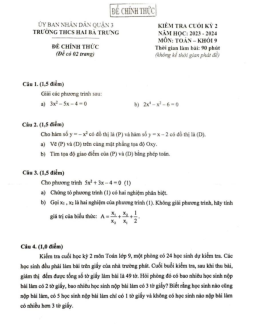 Đề thi cuối kỳ 2 Toán 9 năm 2023 – 2024 trường THCS Hai Bà Trưng – TP HCM