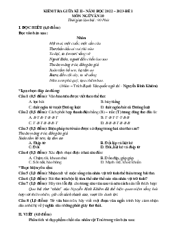 Bộ đề thi giữa học kỳ 2 ngữ văn 10 năm 2022-2023 (Có đáp án)