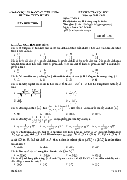 Đề thi học kỳ 1 Toán 11 năm 2019 – 2020 trường THPT chuyên Tiền Giang