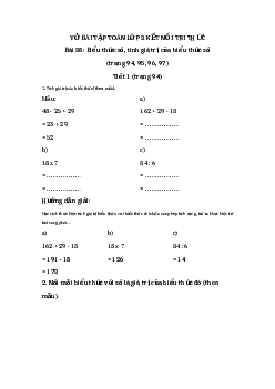Giải VBT môn Toán 3 - Bài 38: Biểu thức số, tính giá trị của biểu thức số | Kết nối tri thức