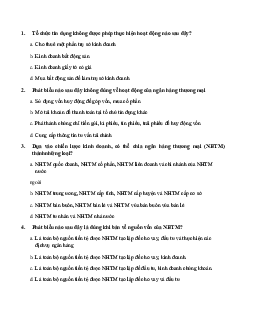 Bài tập trắc nghiệm môn Hoạt động kinh doanh của Ngân hàng bằng tiếng Việt