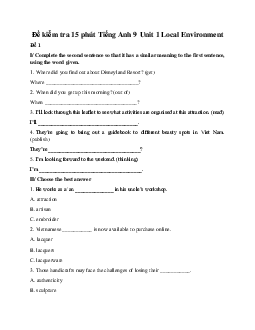 Đề kiểm tra 15 phút Tiếng Anh 9 Unit 1 Local Environment