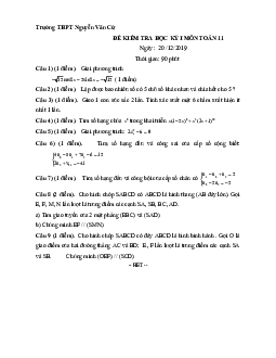 Đề thi HK1 Toán 11 năm 2019 – 2020 trường THPT Nguyễn Văn Cừ – TP HCM