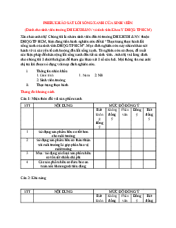 PHIẾU KHẢO SÁT LỐI SỐNG XANH CỦA SINH VIÊN | Phương pháp nghiên cứu khoa học | Đại học Khoa học Xã hội và Nhân văn, Đại học Quốc gia Thành phố HCM