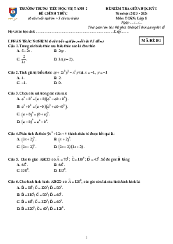 Đề giữa học kì 1 Toán 8 năm 2023 – 2024 trường Việt Anh 2 – Bình Dương