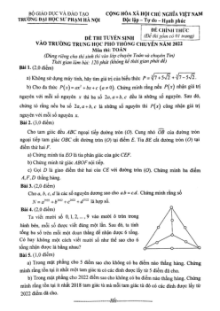 Đề tuyển sinh lớp 10 chuyên môn Toán (chuyên) năm 2022 trường ĐHSP Hà Nội