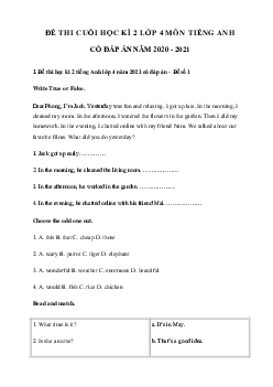 7 Đề thi học kì 2 lớp 4 môn tiếng Anh năm 2023 có đáp án