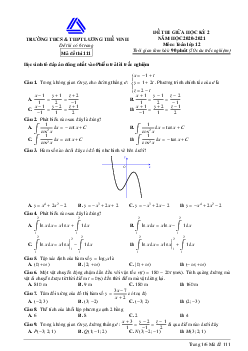 Đề thi giữa học kỳ 2 Toán 12 năm 2020 – 2021 trường Lương Thế Vinh – Hà Nội
