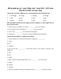 Đề thi giữa học kì 1 môn tiếng Anh lớp 7 năm 2023 - 2024 Global Success - Đề 2