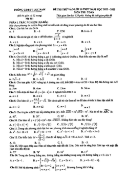 Đề thi thử Toán vào lớp 10 năm 2022 – 2023 phòng GD&ĐT Lục Nam – Bắc Giang
